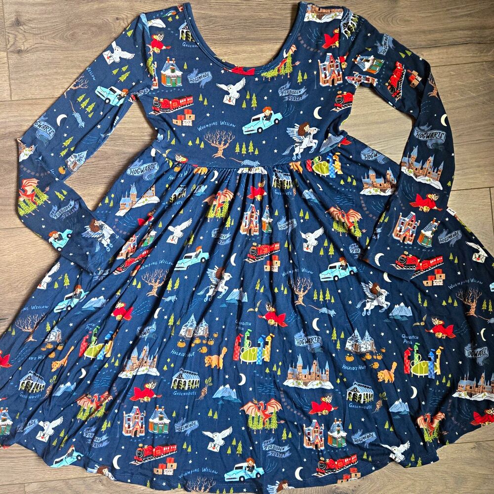 Little Sleepies Play Harry Potter Twirl Dress Size 10 Bamboo Viscose Long Sleeve